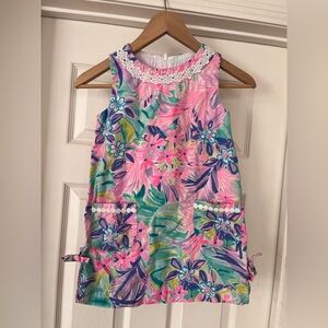 Lilly Pulitzer Girls Size 7 Pink purple Floral Tropical Shift Sleeveless Dress